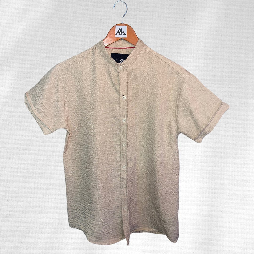 Camisa corrugada cuello Mao Beige - R&H By Perussi MX