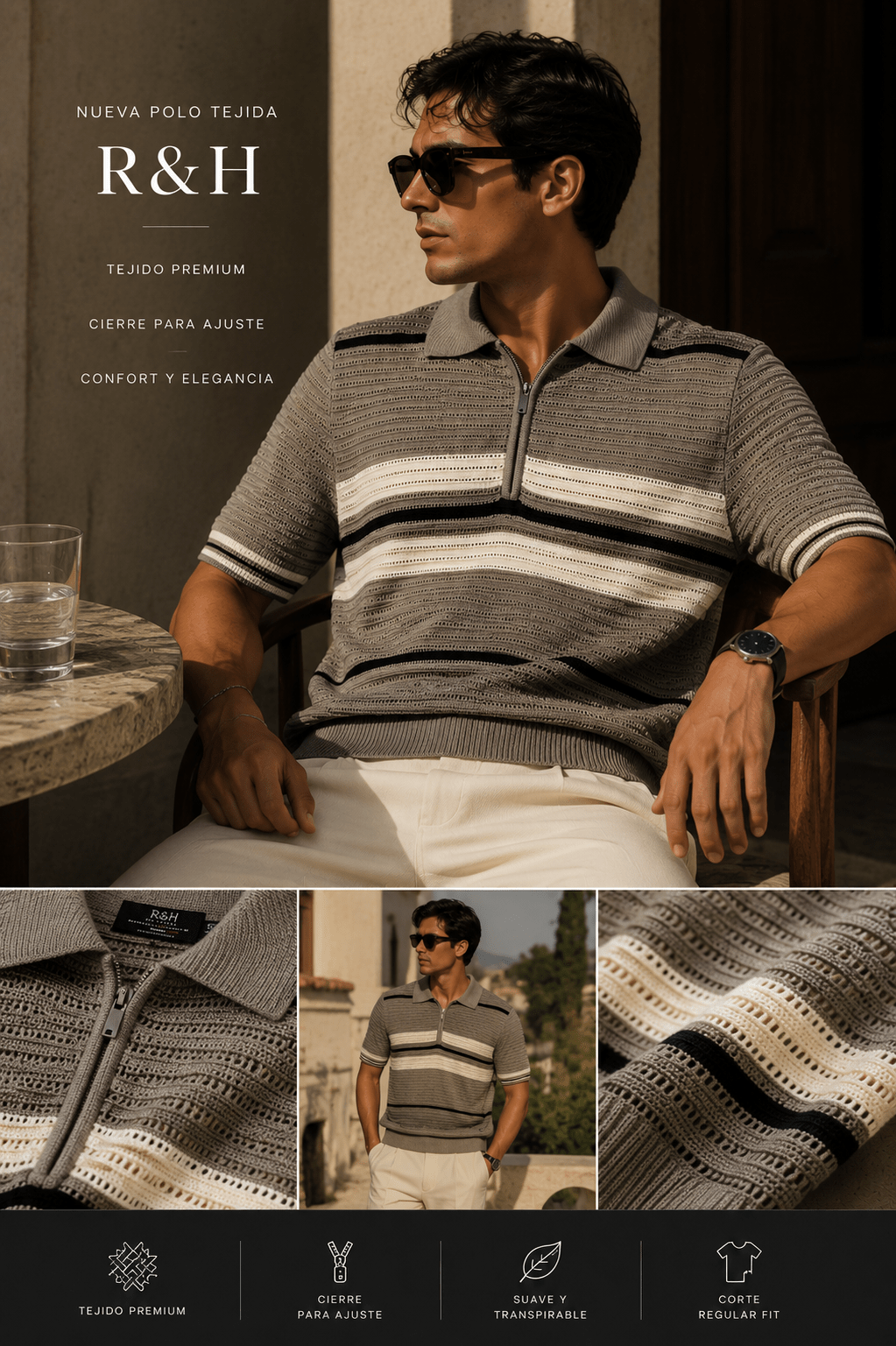 Playera Polo tejida con cierre Stockton - R&H By Perussi MX