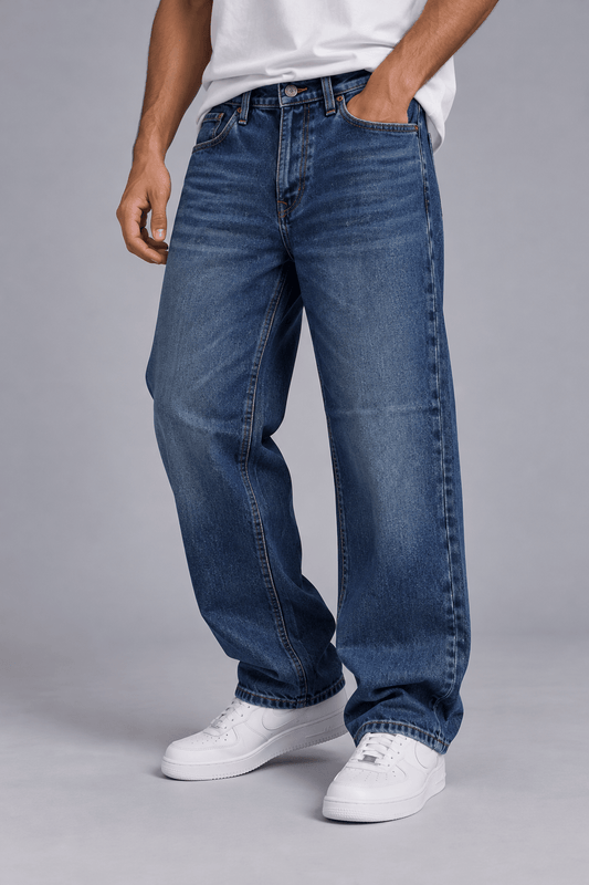 Jeans Baggy Fit Azul Medio Deslavado - R&H By Perussi MX